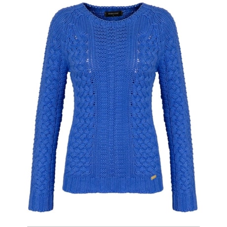 AMBICIONE - BLUSA TRICOT TRABALHADO TRANÇAS GOLA REDONDA - AZUL