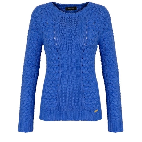 AMBICIONE - BLUSA TRICOT TRABALHADO TRANÇAS GOLA REDONDA - AZUL