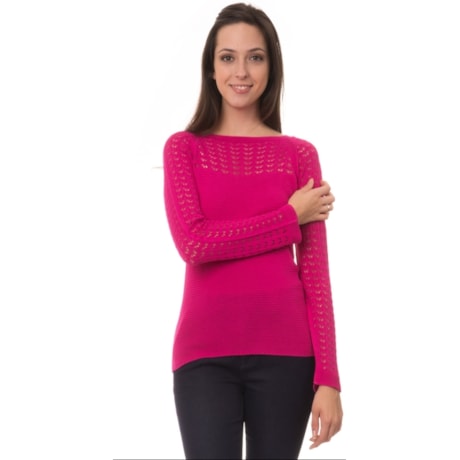 AMBICIONE - BLUSA TRICOT TRABALHO VAZADO - PRETO