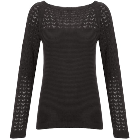 AMBICIONE - BLUSA TRICOT TRABALHO VAZADO - PRETO