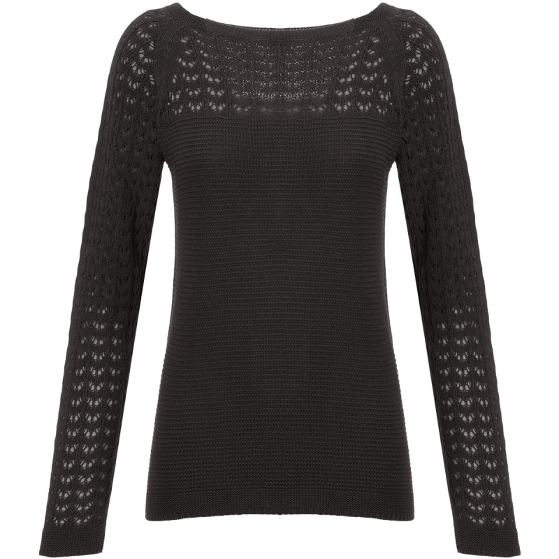 AMBICIONE - BLUSA TRICOT TRABALHO VAZADO - PRETO