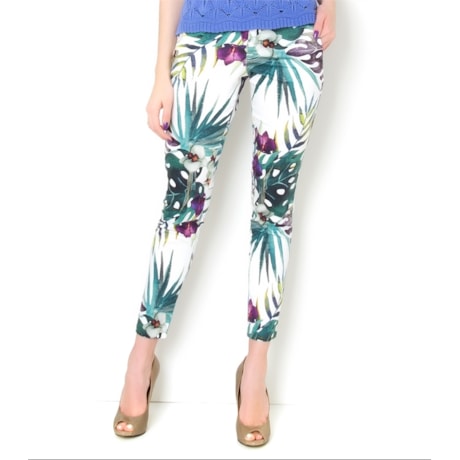 AMBICIONE - CALÇA COTTON ESTAMPA FLORAL - BRANCO