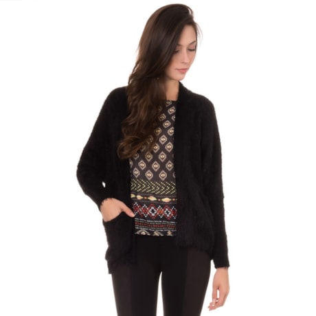 AMBICIONE - CARDIGAN TRICOT SOFT 2 BOLSOS - PRETO AMBICIONE - CARDIGAN TRICOT SOFT 2 BOLSOS - PRETO