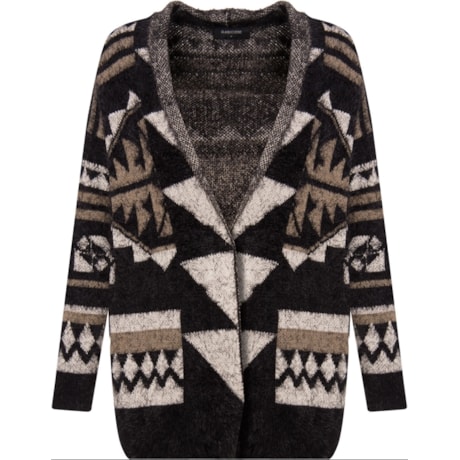 AMBICIONE - CASACO JAQUARD ETNICO MOHAIR - PRETO AMBICIONE - CASACO JAQUARD ETNICO MOHAIR - PRETO
