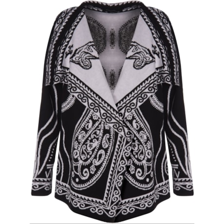 AMBICIONE - CASACO TRICÔ JACQUARD ASSIMÉTRICO - PRETO AMBICIONE - CASACO TRICÔ JACQUARD ASSIMÉTRICO - PRETO