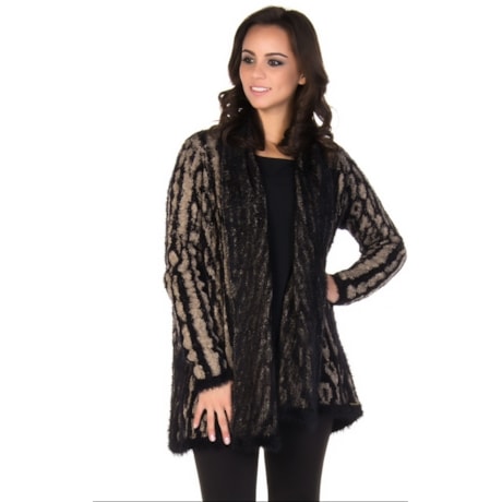 AMBICIONE - CASACO TRICÔ JAQUARD SOFT ABERTO - PRETO AMBICIONE - CASACO TRICÔ JAQUARD SOFT ABERTO - PRETO