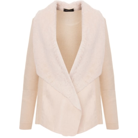 AMBICIONE - CASACO TRICOT COM PELO ABERTO - OFF WHITE