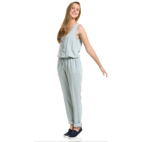 AMBICIONE - MACACÃO JEANS FINO BLUSÊ DECOTE BOTÕES - JEANS