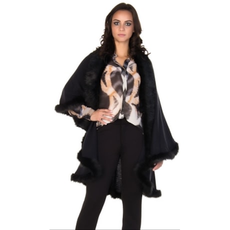 AMBICIONE - PONCHO TRICÔ DUPLO DETALHE PELE - PRETO AMBICIONE - PONCHO TRICÔ DUPLO DETALHE PELE - PRETO