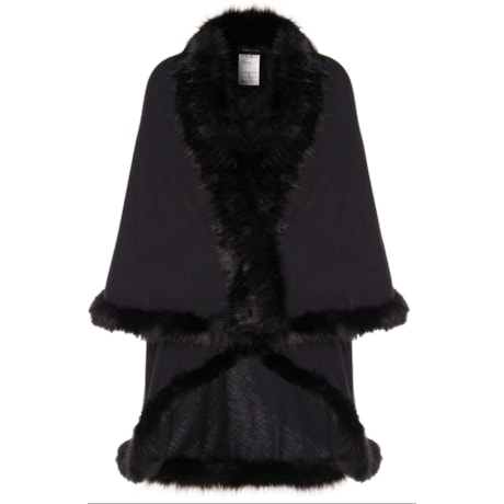 AMBICIONE - PONCHO TRICÔ DUPLO DETALHE PELE - PRETO AMBICIONE - PONCHO TRICÔ DUPLO DETALHE PELE - PRETO