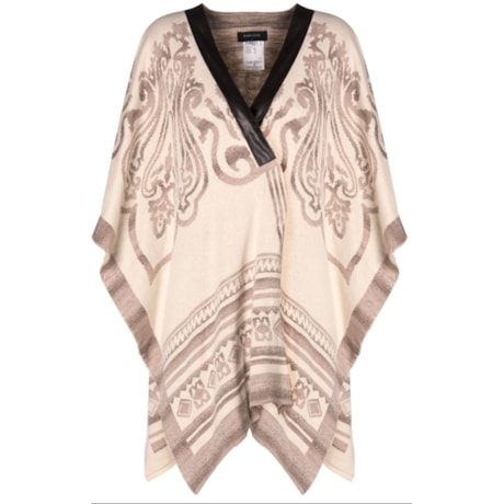 AMBICIONE - PONCHO TRICÔ JACQUARD DETALHE COURO - BEGE AMBICIONE - PONCHO TRICÔ JACQUARD DETALHE COURO - BEGE
