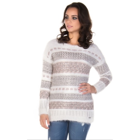 AMBICIONE - PULL TRICÔ SOFT FIOS COM PAETÊ - CRU