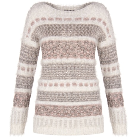 AMBICIONE - PULL TRICÔ SOFT FIOS COM PAETÊ - CRU