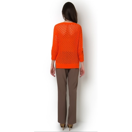 AMBICIONE - PULL TRICOT ALGODÃO VAZADO - LARANJA