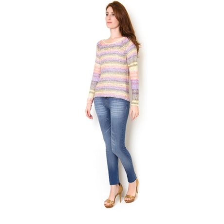 AMBICIONE - PULL TRICOT FIO MESCLA LISTRADO - CINZA