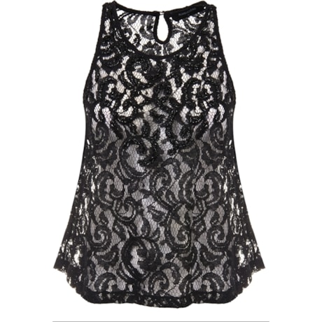 AMBICIONE - REGATA CROPPED RENDA DECOTE BORDADO - PRETO AMBICIONE - REGATA CROPPED RENDA DECOTE BORDADO - PRETO