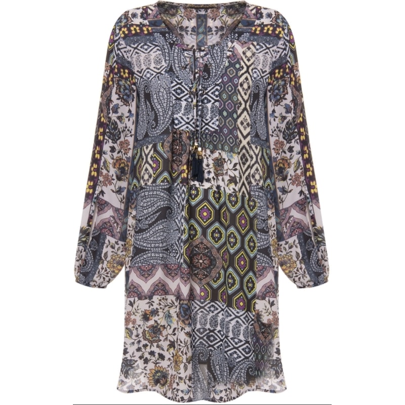 AMBICIONE - VESTIDO BATA ESTAMPADO COM TASSEL - MARINHO