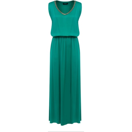 AMBICIONE - VESTIDO LONGO BLUSADO DECOTE BORDADO - VERDE