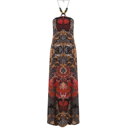 AMBICIONE - VESTIDO LONGO ESTAMPADO COLAR DECOTE - LARANJA AMBICIONE - VESTIDO LONGO ESTAMPADO COLAR DECOTE - LARANJA
