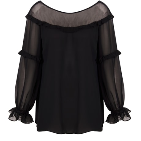 AMISSIMA - BATA SHIFFON DET. BABADO M/L - PRETO