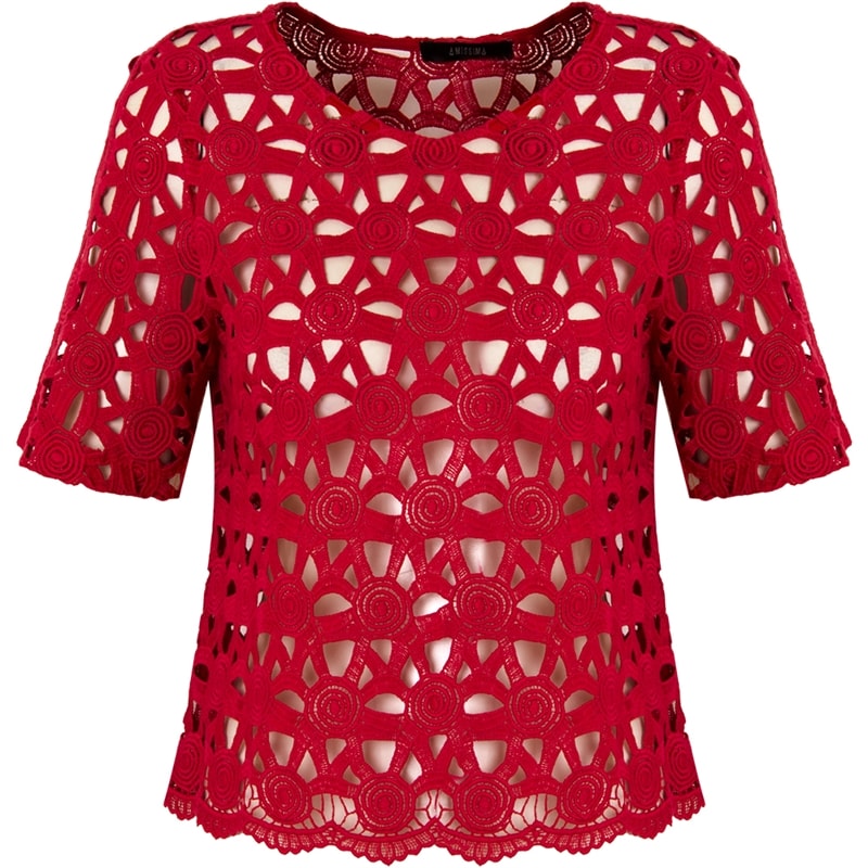 AMISSIMA - BLUSA CROPPED GUIPURE M/C - VERMELHO