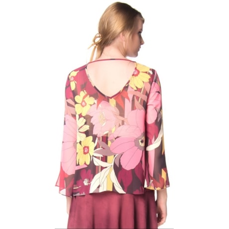 AMÍSSIMA - BLUSA DECOTE VAZADO FLORAL GEOMÉTRICO - BERINJELA