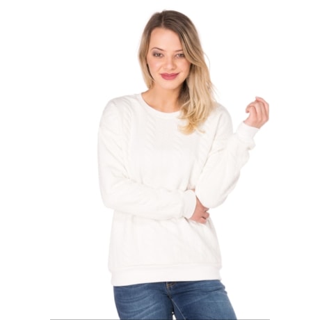 AMÍSSIMA - BLUSA MOLETOM RELEVO MAQUINETADO AMPLO - OFF WHITE