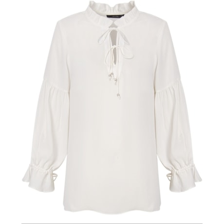 AMISSIMA - BLUSA SHIFFON BABADO GOLA DEC. AMARRAÇÃO - OFF WHITE AMISSIMA - BLUSA SHIFFON BABADO GOLA DEC. AMARRAÇÃO - OFF WHITE