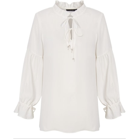 AMISSIMA - BLUSA SHIFFON BABADO GOLA DEC. AMARRAÇÃO - OFF WHITE