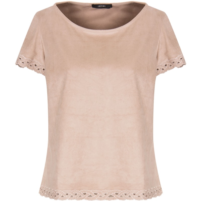 AMISSIMA - BLUSA SUEDE BARRA BORDADA - BEGE
