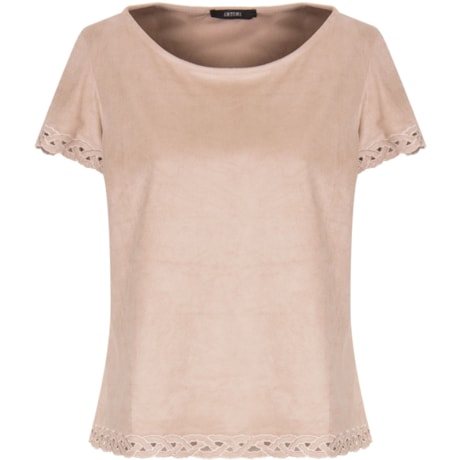 AMISSIMA - BLUSA SUEDE BARRA BORDADA - BEGE AMISSIMA - BLUSA SUEDE BARRA BORDADA - BEGE