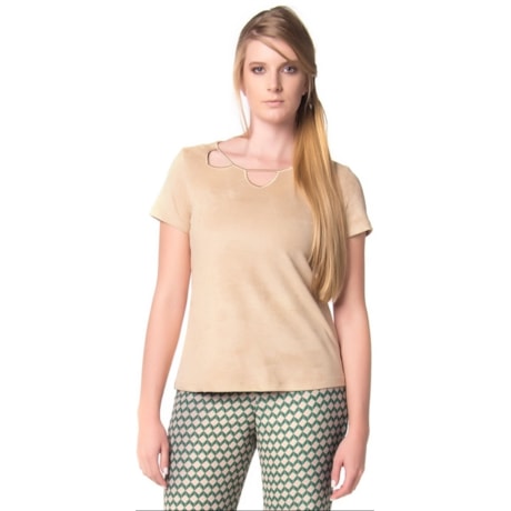 AMÍSSIMA - BLUSA SUEDE DECOTE VAZADO - KHAKI