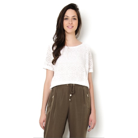AMISSIMA - BLUSA T-SHIRT RENDA M/C - OFF WHITE