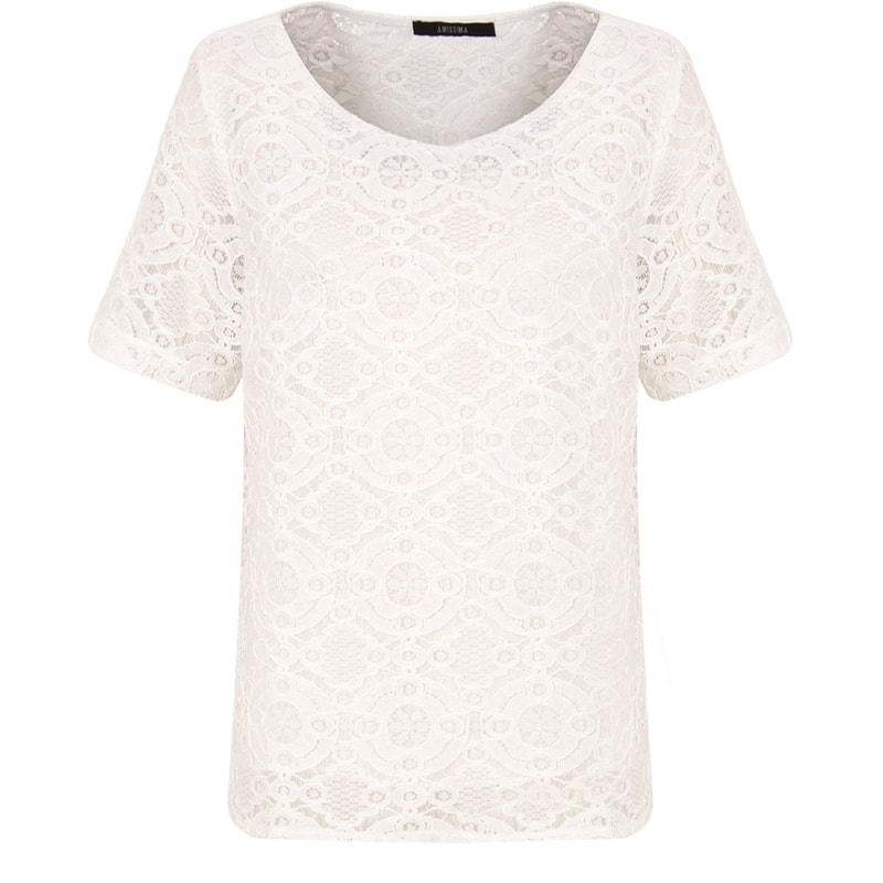 AMISSIMA - BLUSA T-SHIRT RENDA M/C - OFF WHITE
