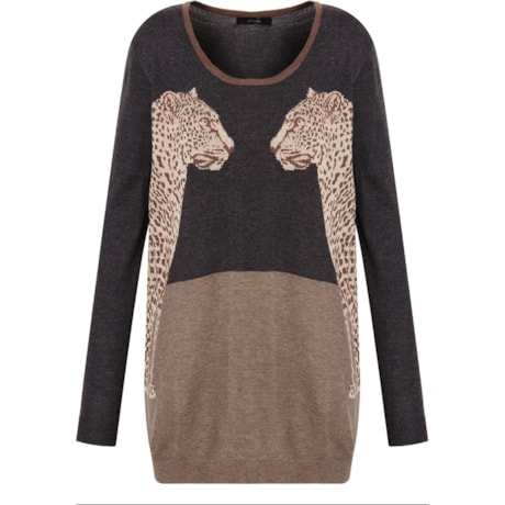 AMISSIMA - BLUSA TRICOT ESTAMPA ONÇA - CINZA