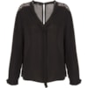 AMISSIMA - CAMISA CHIFFON RENDA OMBRO COM GRAVATA - PRETO