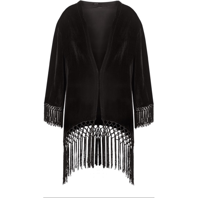 AMISSIMA - KIMONO EM VELUDO FRANJA BARRA E MANGAS - PRETO