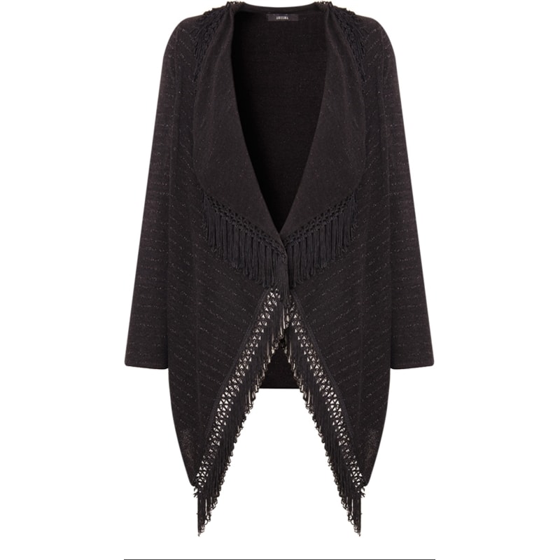 AMISSIMA - KIMONO TRICOT LISTRA LUREX DET. FRANJA - PRETO