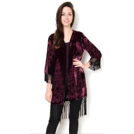 AMISSIMA - KIMONO VELUDO TRABALHADO C/ FRANJA - VINHO AMISSIMA - KIMONO VELUDO TRABALHADO C/ FRANJA - VINHO