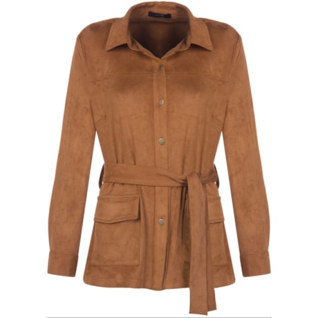 AMÍSSIMA - PARKA SUEDE UTILITÁRIA COM BOLSOS - CARAMELO