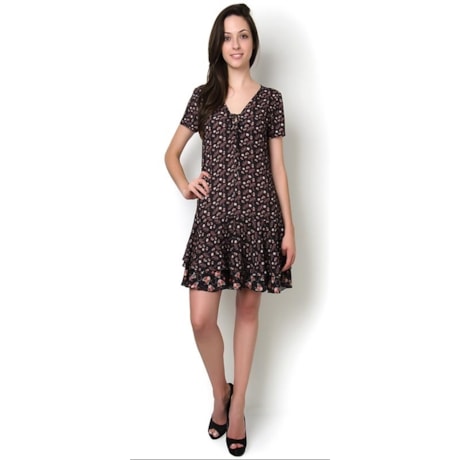 AMISSIMA - VESTIDO CREPE EST.MIX DEC. AMARRAÇÃO PAISLEY - PRETO