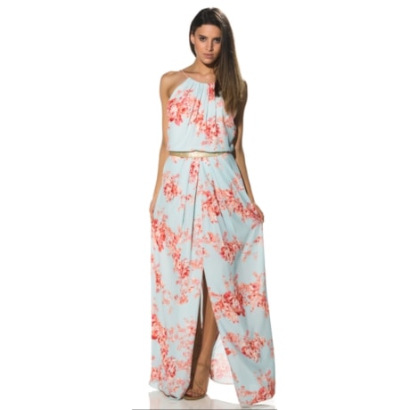 AMÍSSIMA - VESTIDO DE FESTA LONGO FLORAL RECORTE PAETÊS CINTURA - AZUL CLARO AMÍSSIMA - VESTIDO DE FESTA LONGO FLORAL RECORTE PAETÊS CINTURA - AZUL CLARO