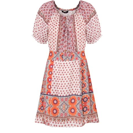 AMISSIMA - VESTIDO EVASÊ CREPE ÉTNICO UCRÂNIO M/C - LARANJA