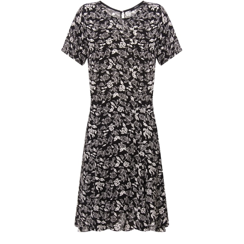 AMISSIMA - VESTIDO EVASÊ ESTAMPA FOLHAS - P&B AMISSIMA - VESTIDO EVASÊ ESTAMPA FOLHAS - P&B