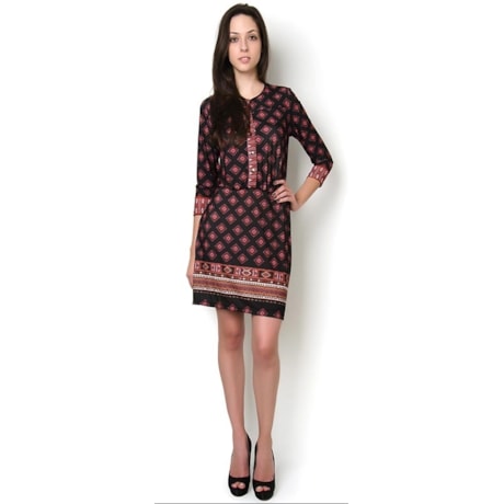 AMISSIMA - VESTIDO JERSEY EST.GRAVATARIA BOTÕES FRENTE - PRETO