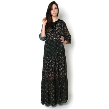 AMISSIMA - VESTIDO LG CHIFFON ESTAMPA MIX FLORAL M/L - VERDE
