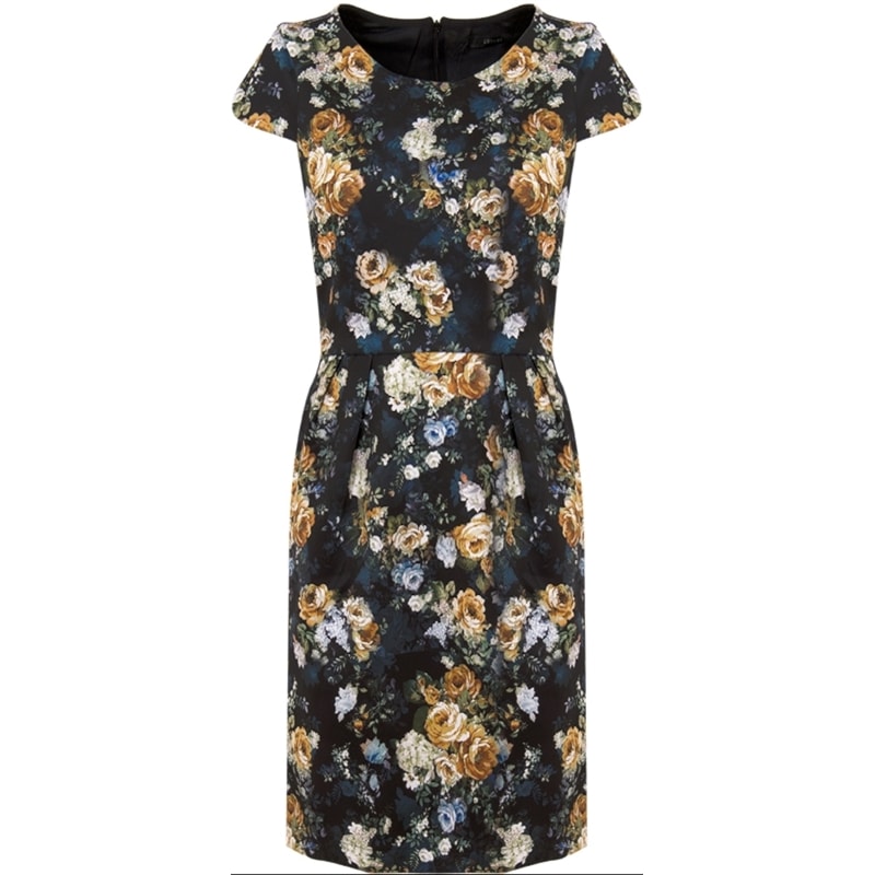 AMISSIMA - VESTIDO PRENE FLORAL PREGAS QUADRIL - PRETO