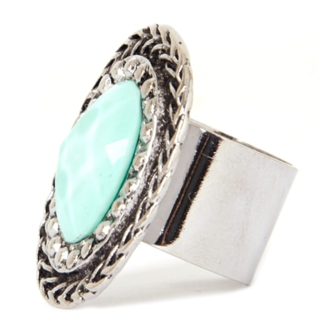 ANEL OVAL DETALHE DE BOLINHAS EM METAL - VERDE ÁGUA