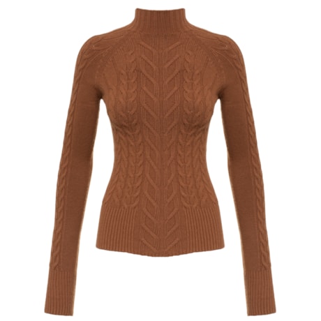 ANSELMI - BLUSA DE TRICOT TRABALHADO GOLA CHAMINE CAMELO ANSELMI - BLUSA DE TRICOT TRABALHADO GOLA CHAMINE CAMELO