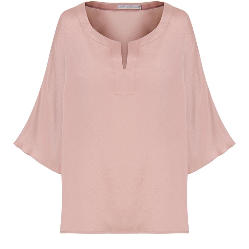 ANTHOLOGIA - BLUSA AMPLA QUADR. DEC.V S/GOLA - NUDE